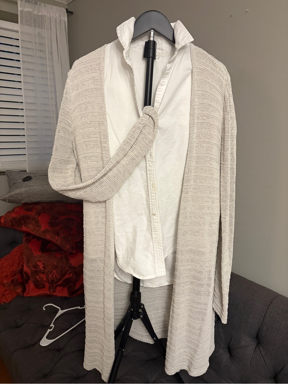 Eileen Fisher Open-Front Cream Knit Cardigan